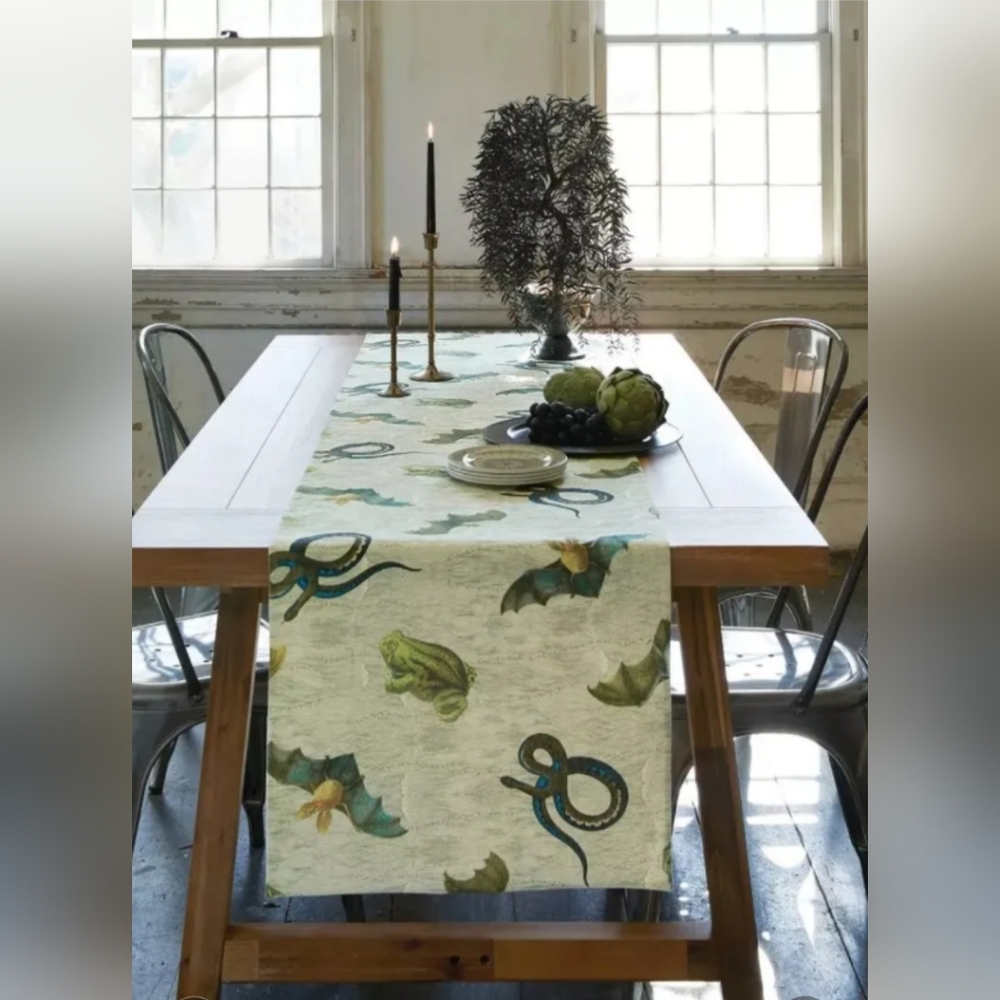 New John Derian Creepy Crawly Table Runner Snakes Bats frog Home Decor Halloween
